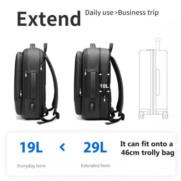 FocusBags® Expandable Backpack Laptop USB Waterproof - Image 5