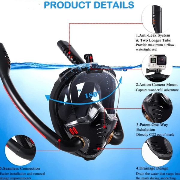 Professional Adult Full Face Snorkel Mask - Dual Breathing Tubes - Image 14