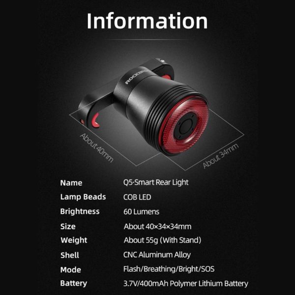RockBros Smart Bicycle Taillight with Auto Brake Sensing - Image 4