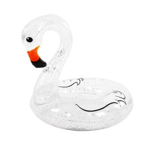 Transparent Inflatable Glitter Flamingo Swim Ring: 70cm