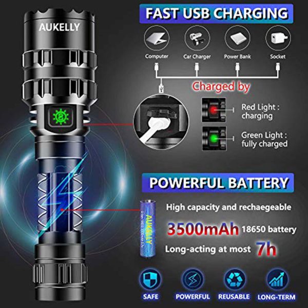 FocusOutdoor® Long-Range LED Flashlight Rechargeable Shockproof - Image 6