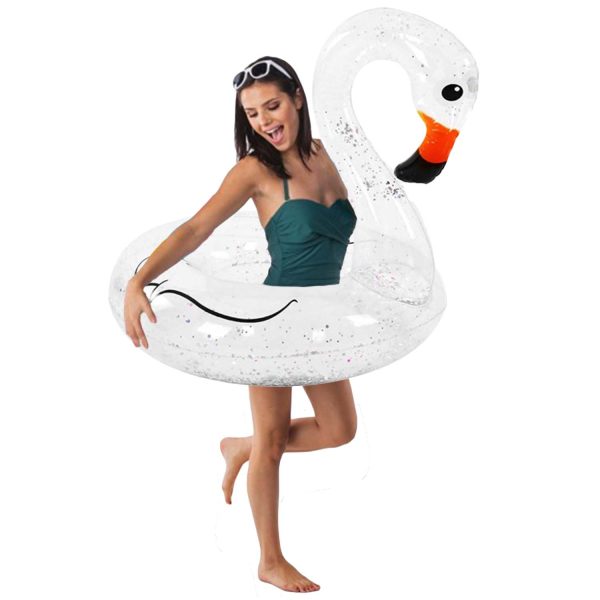 FocusOutdoor® Transparent Swim Ring Inflatable Glitter Flamingo - Image 2