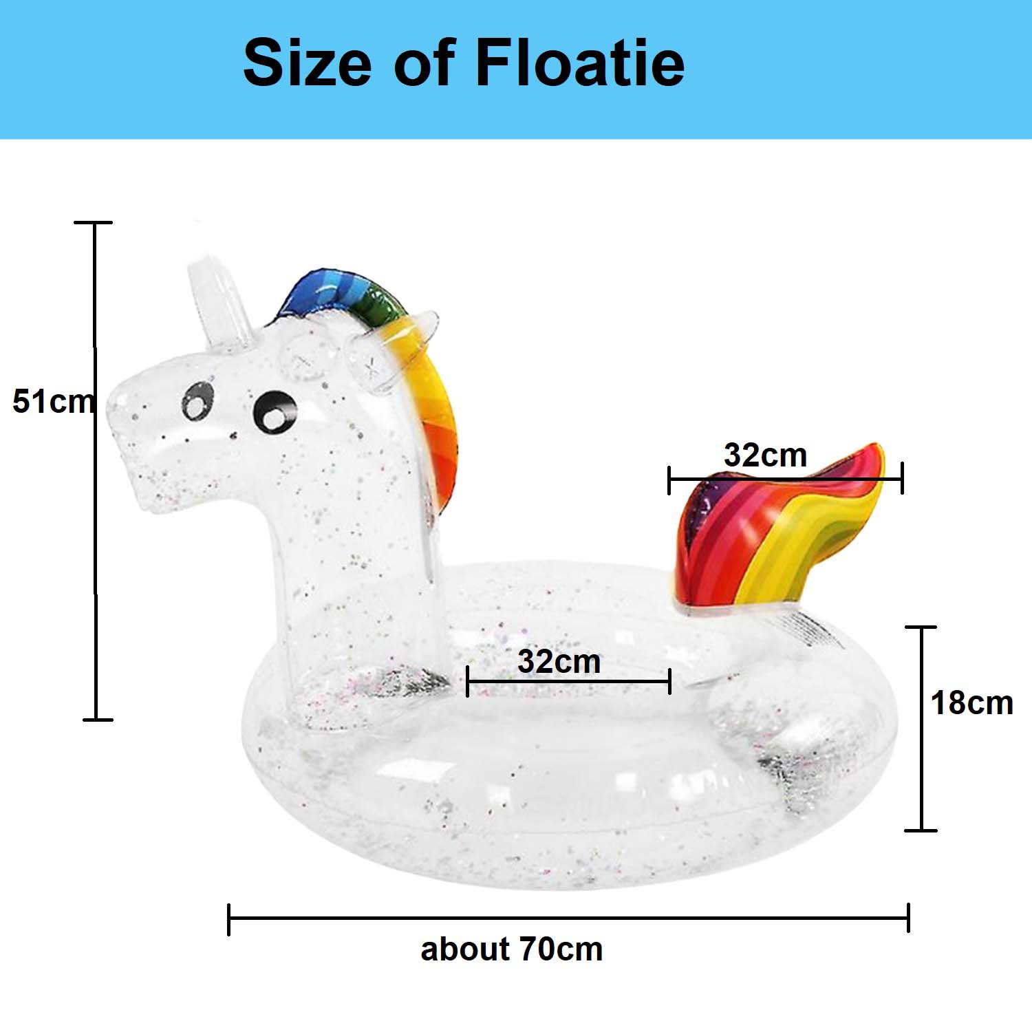 FocusOutdoor® Glitter Unicorn Floatie Inflatable Swim Ring Pool Magical - Image 4
