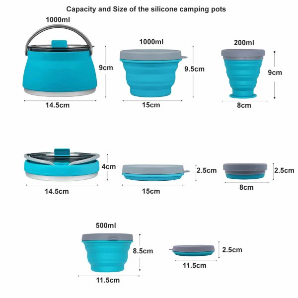 FocusOutdoor® Camping Cookware Set Collapsible Silicone 4-Piece - Image 8