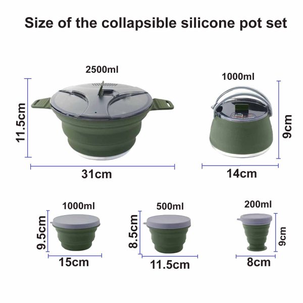 FocusOutdoor® Foldable Camping Cookware Collapsible Silicone 5-Piece - Image 2