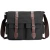 Vintage Military Canvas Messenger Laptop Bag: Leather Trim