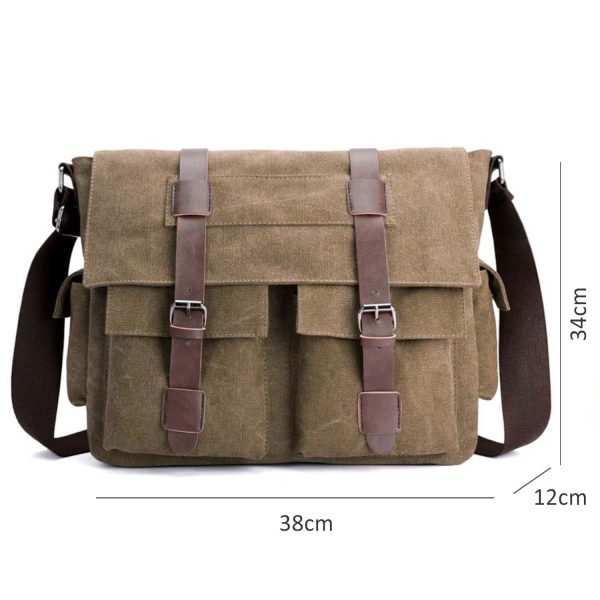 FocusBags® Vintage Canvas Messenger Bag: Leather Trim - Image 6