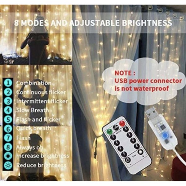 FocusLights® Fairy Curtain Lights: Warm White with 8 Modes - Image 3