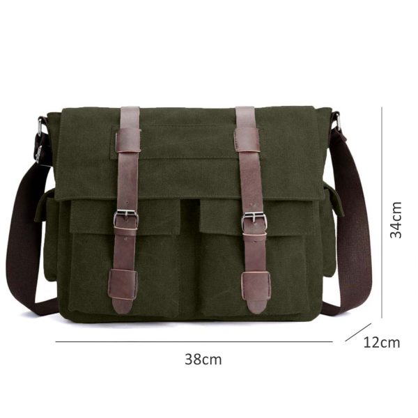 FocusBags® Vintage Canvas Messenger Bag: Leather Trim - Image 2