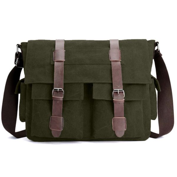 FocusBags® Vintage Canvas Messenger Bag: Leather Trim - Image 3