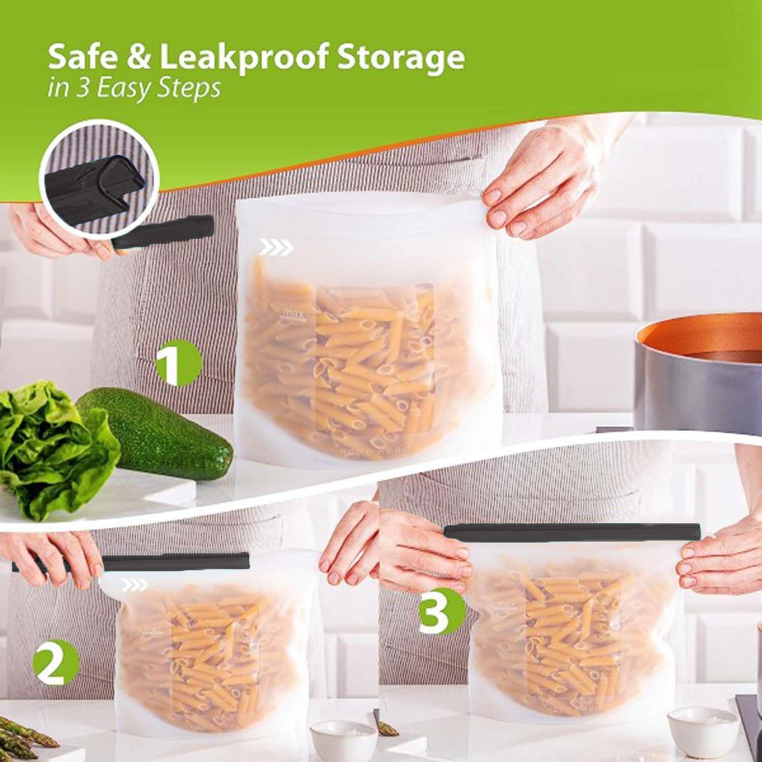MyKitchen® Silicone Food Storage Bags: Set of 2 - Image 3