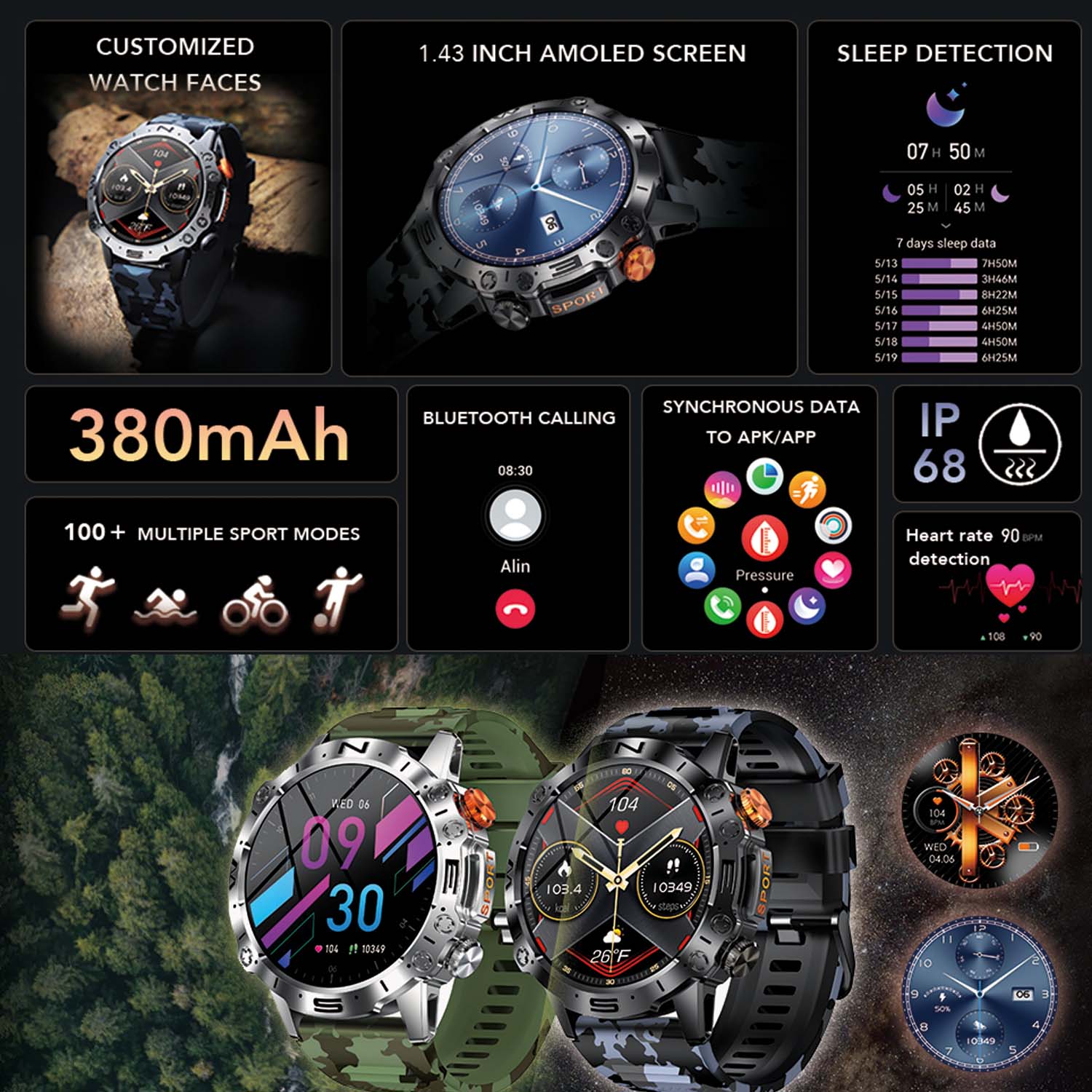 FocusFit® K59 1.43" AMOLED HD-Display Fitness Smartwatch - Image 11