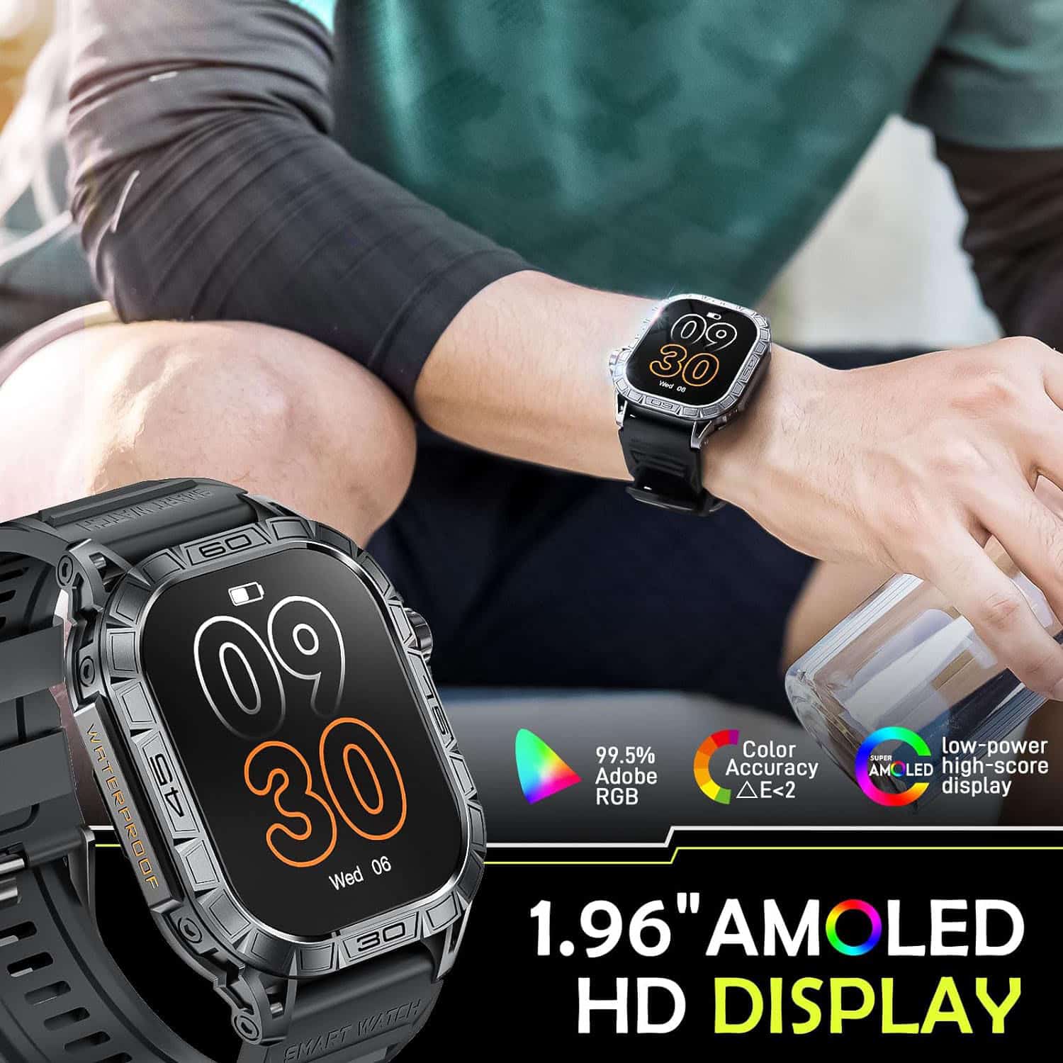 FocusFit® K63 1.96" Military AMOLED Tactical Smartwatch - Image 12