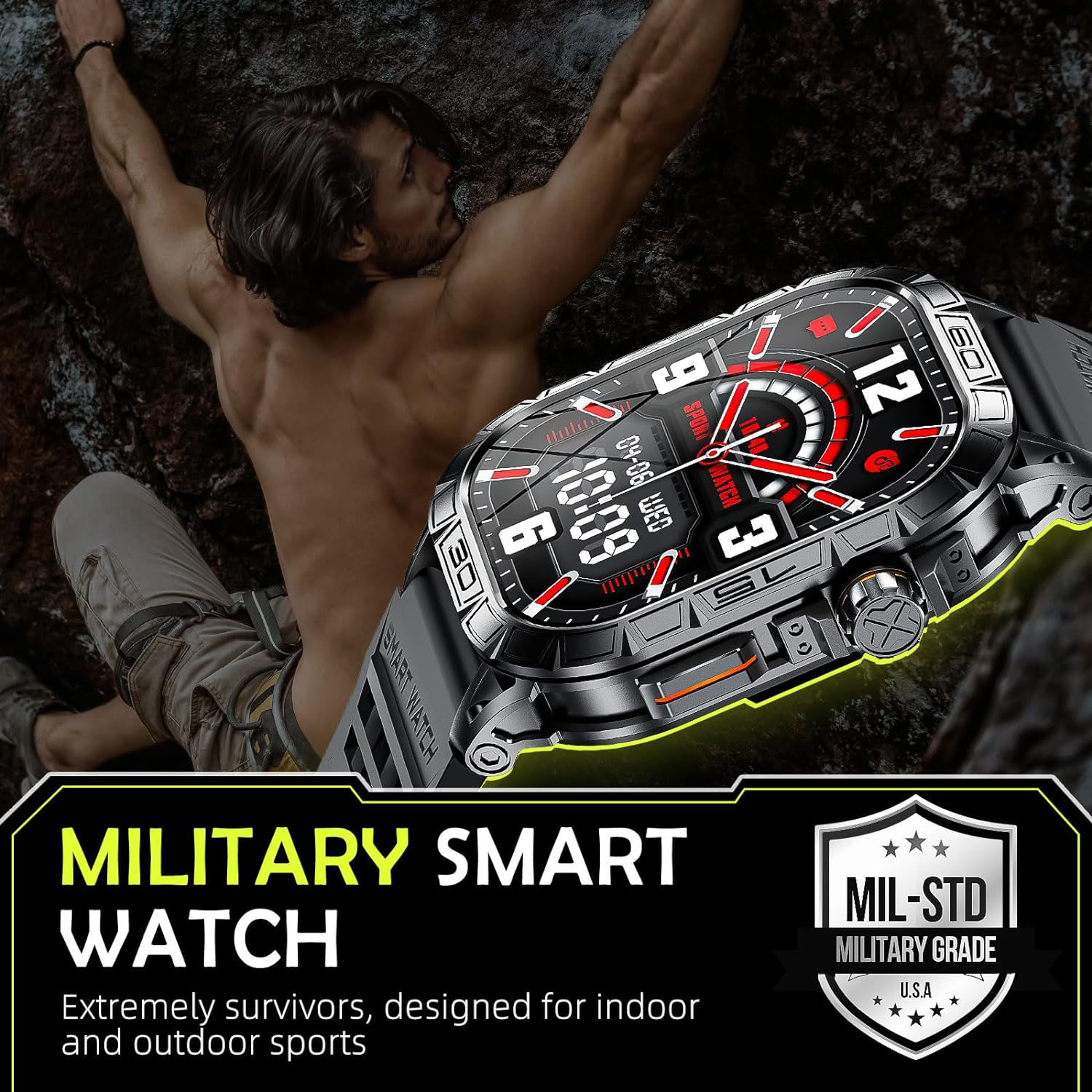 FocusFit® K63 1.96" Military AMOLED Tactical Smartwatch - Image 3
