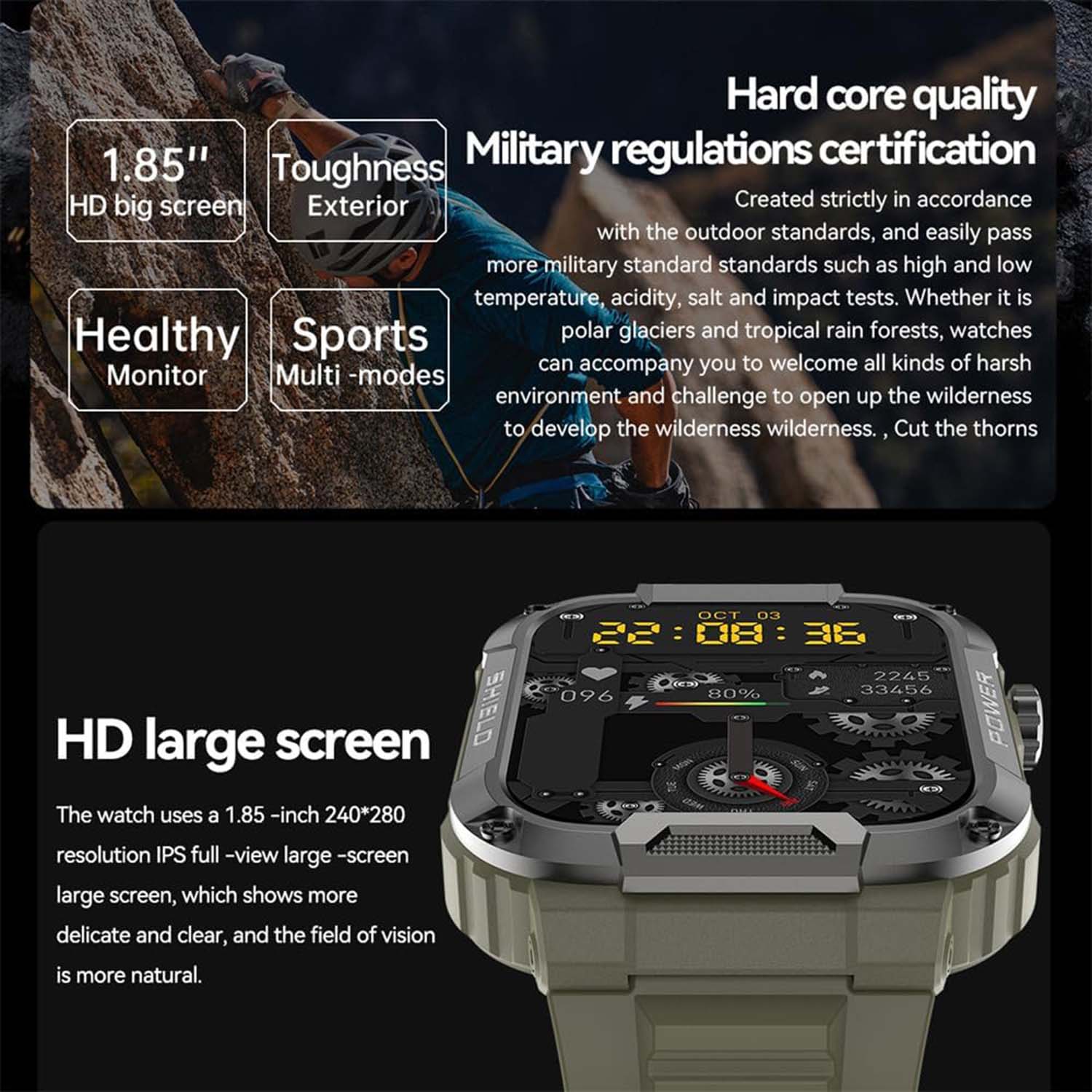FocusFit® MK66 Rugged Military 1.85" HD Sport Smartwatch - Image 11