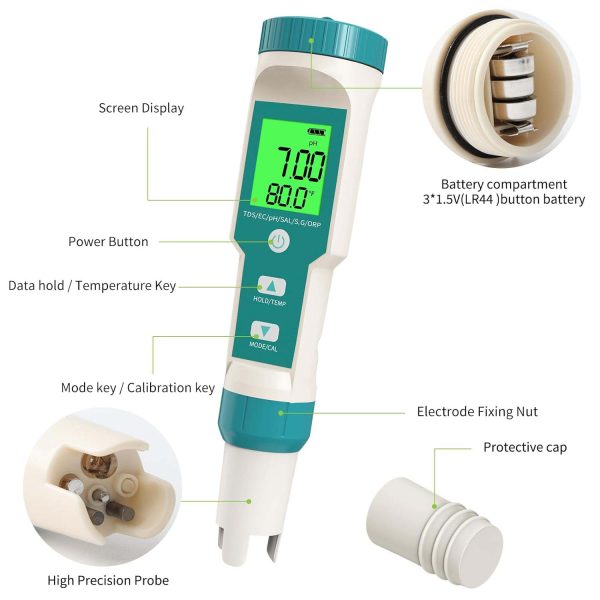 FocusOutdoor 7-in-1 Water Tester: pH/TDS/EC/ORP/S.G./Salinity - Image 6