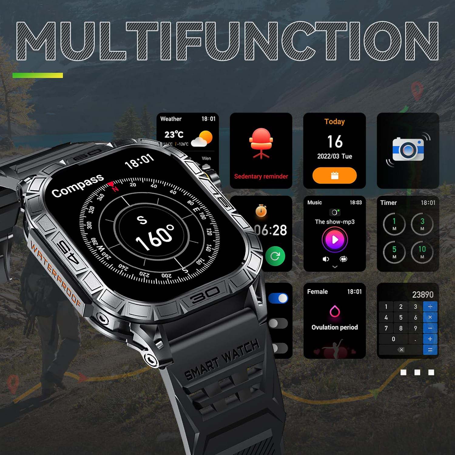 FocusFit® K63 1.96" Military AMOLED Tactical Smartwatch - Image 4