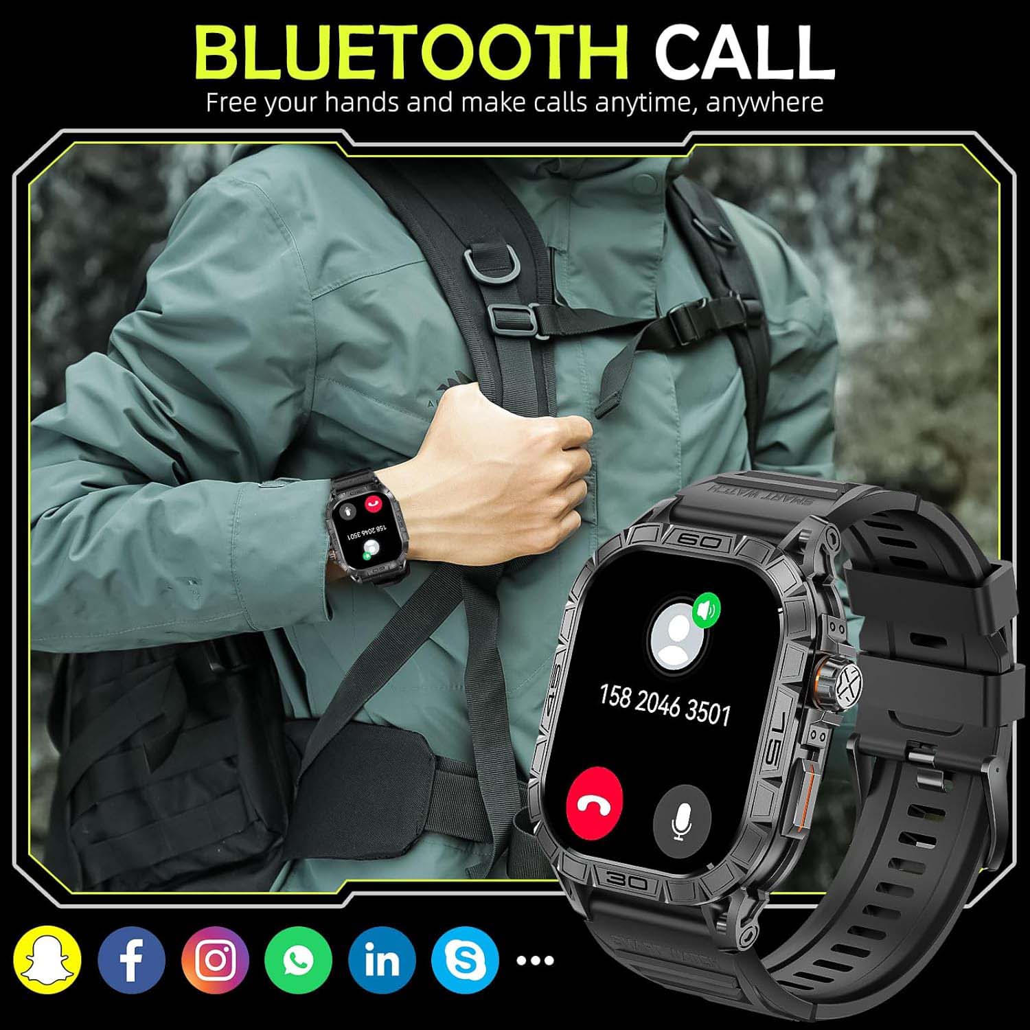 FocusFit® K63 1.96" Military AMOLED Tactical Smartwatch - Image 6