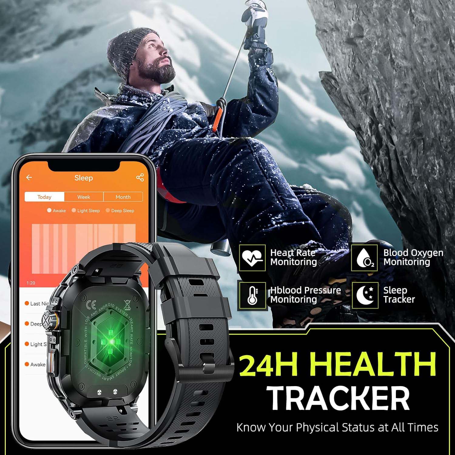 FocusFit® K63 1.96" Military AMOLED Tactical Smartwatch - Image 7