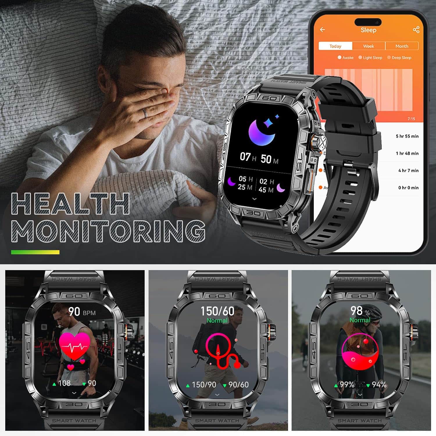 FocusFit® K63 1.96" Military AMOLED Tactical Smartwatch - Image 8