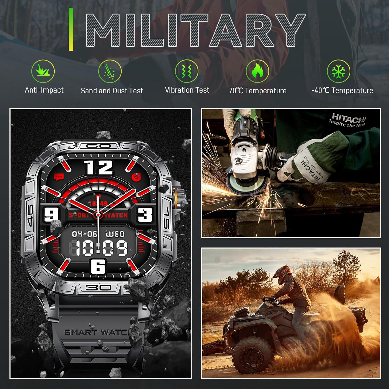 FocusFit® K63 1.96" Military AMOLED Tactical Smartwatch - Image 9