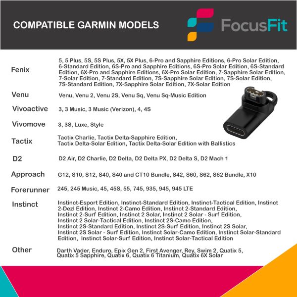 FocusFit® USB C Charger Cable Adapter for Garmin Smartwatch - Image 6
