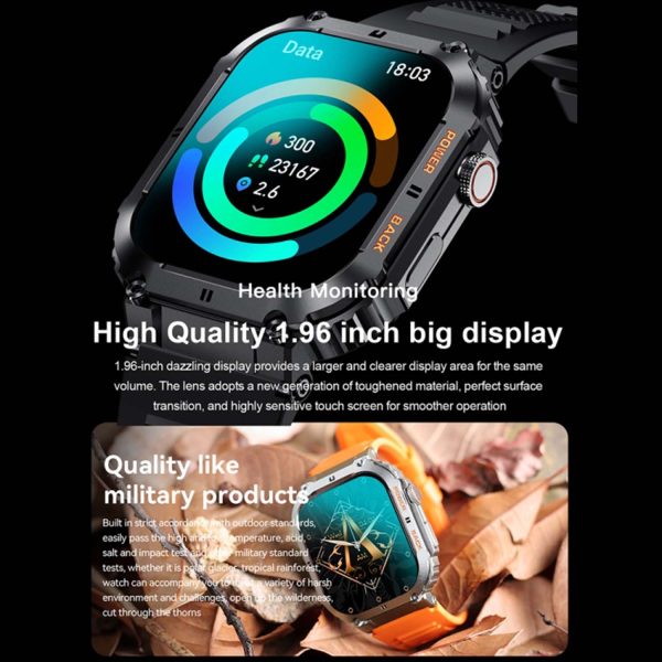 FocusFit® K57 1.96" Rugged Military Tactical Sports Smartwatch - Image 9