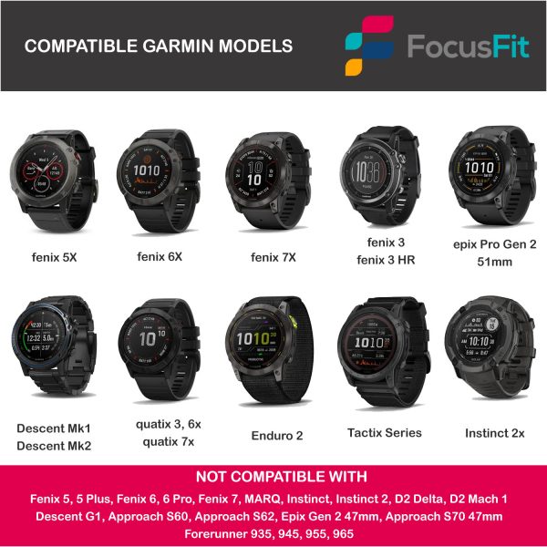 FocusFit® EasyFit 26mm Silicone Strap Bundle For Garmin Fenix 7X/6X/5X - Image 2