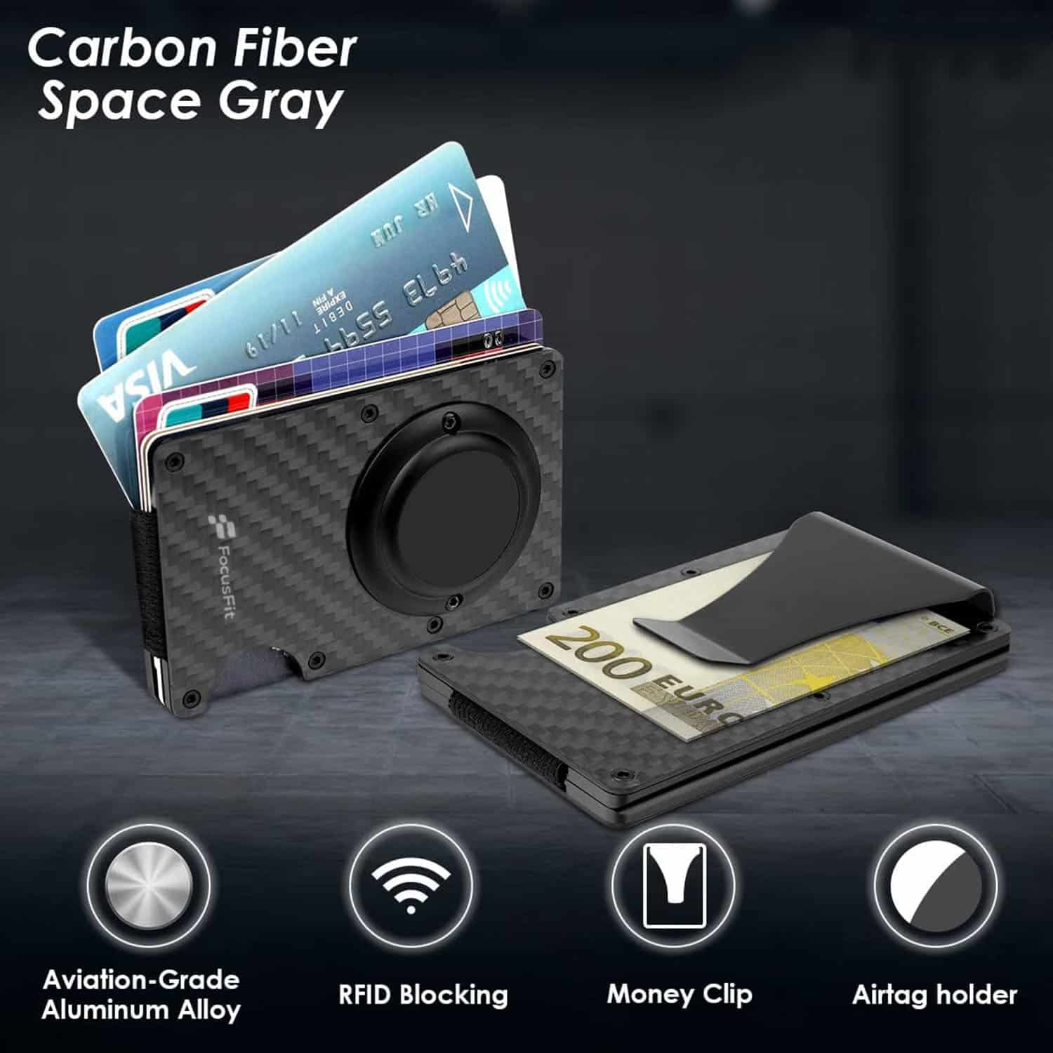 FocusFit® Minimalist Carbon Fiber AirTag RFID Protection Wallet - Image 2