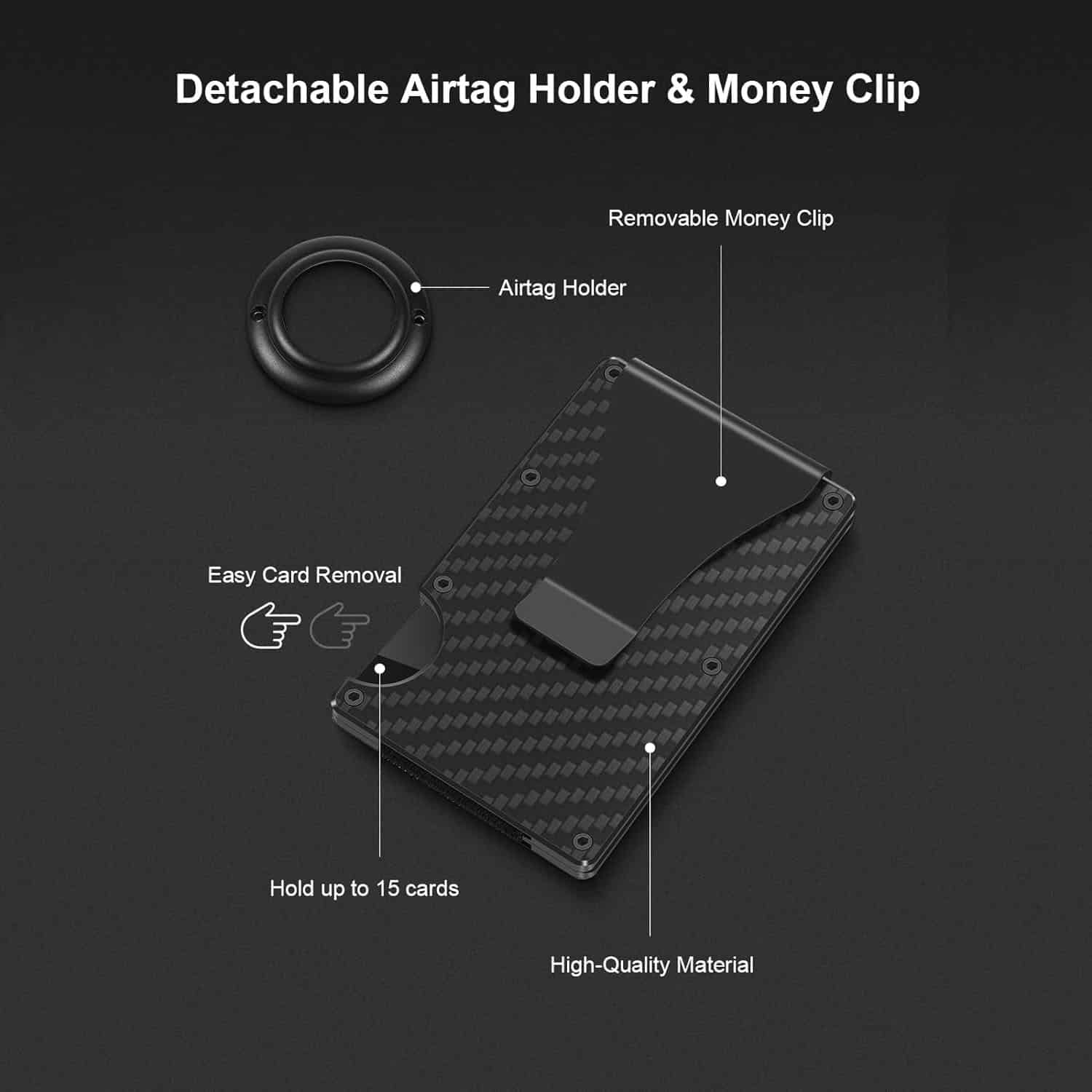 FocusFit® Minimalist Carbon Fiber AirTag RFID Protection Wallet - Image 3
