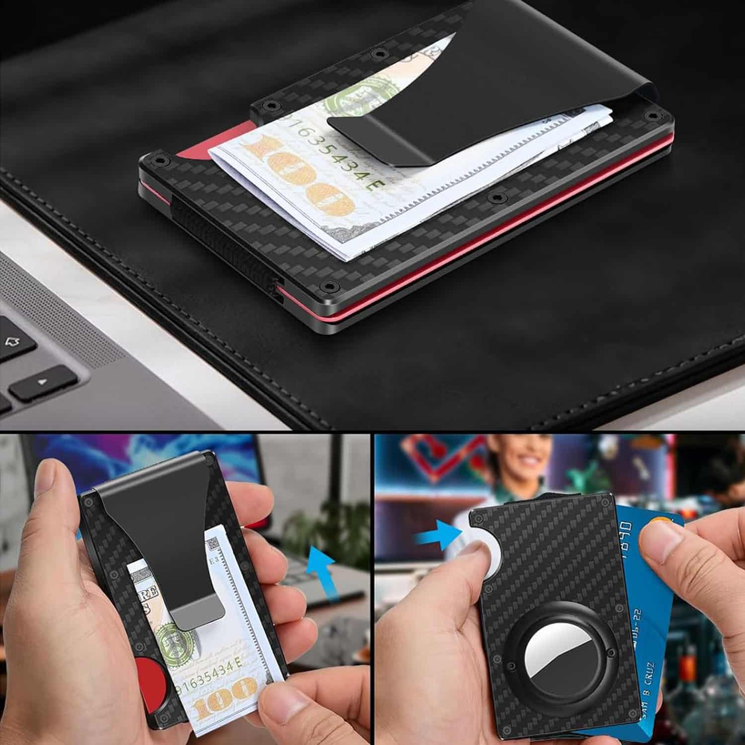 FocusFit® Minimalist Carbon Fiber AirTag RFID Protection Wallet - Image 9