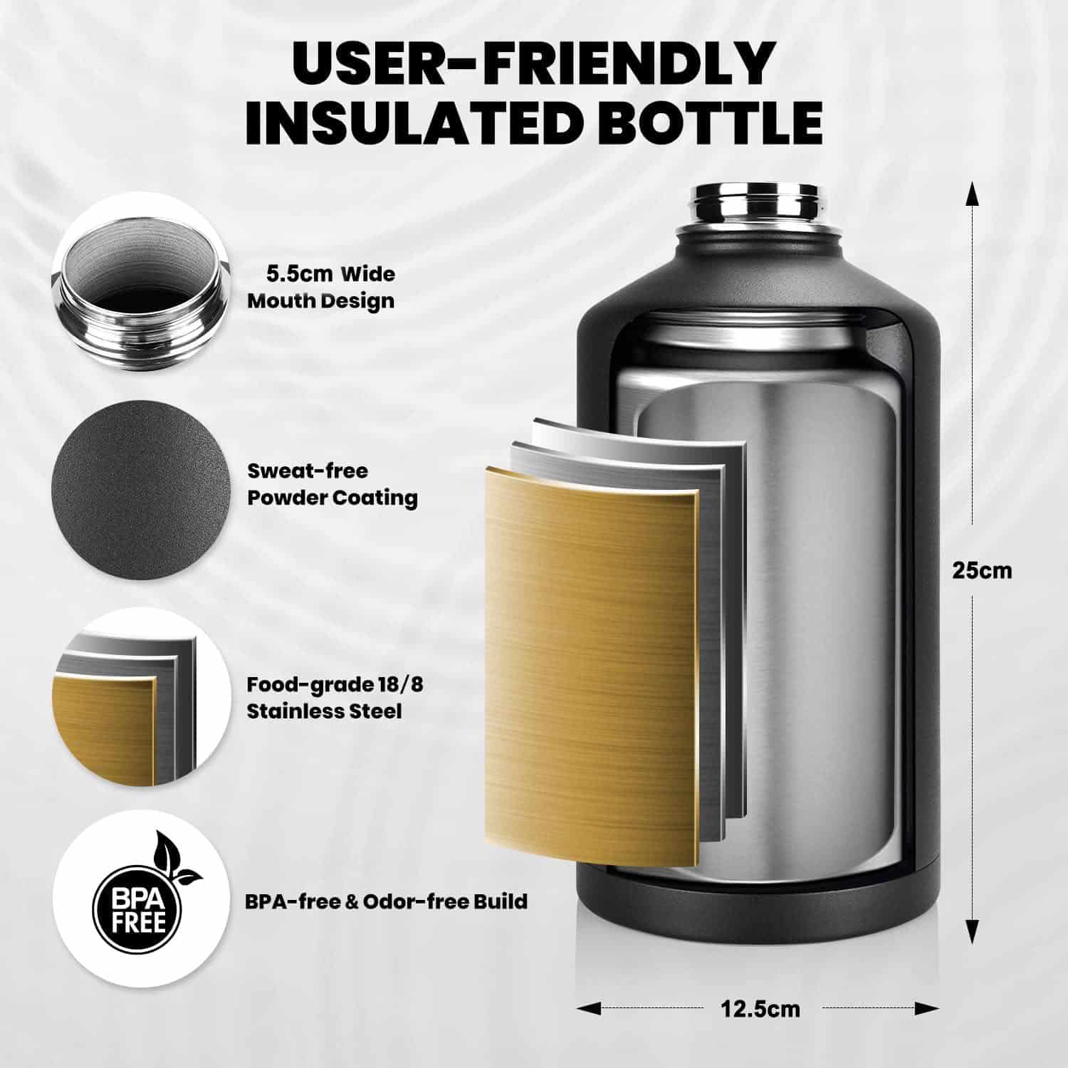 FocusFit® Triple Wall Stainless Steel 1.9L Insulated Water Bottle - Image 3