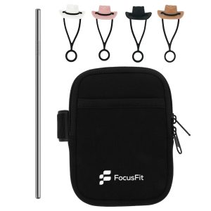 FocusFit® Quencher Tumbler Mug Pouch with Stainless Steel Straw & Straw Covers