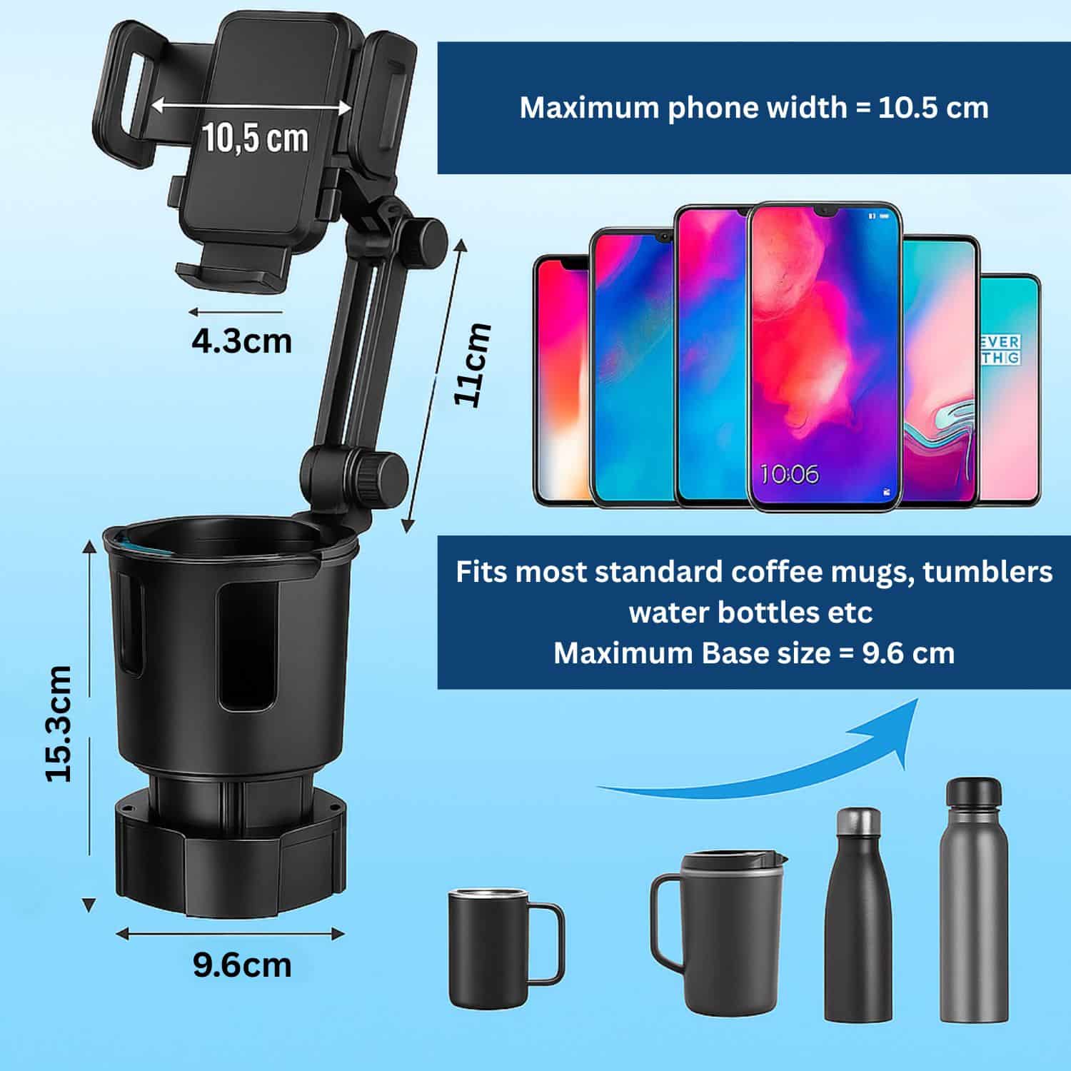FocusOutdoor® Car Cup Holder Expander with 360° Phone Mount - Image 2
