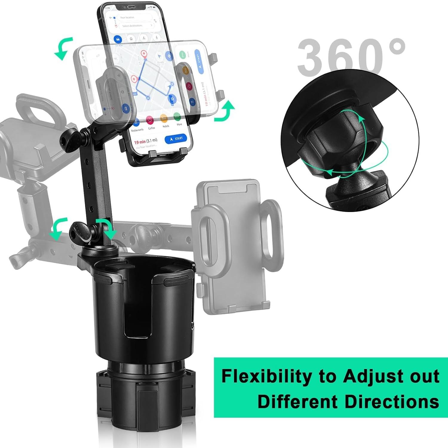FocusOutdoor® Car Cup Holder Expander with 360° Phone Mount - Image 4