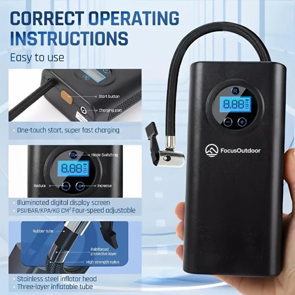 FocusOutdoor® Digital Portable Air Pump with LCD Display - Image 3
