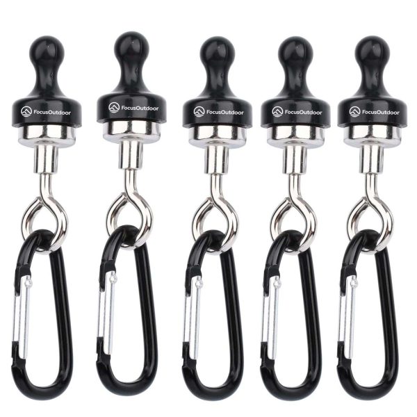 FocusOutdoor® Magnetic Camping Hook Hangers with Carabiner Clip- Set of 5
