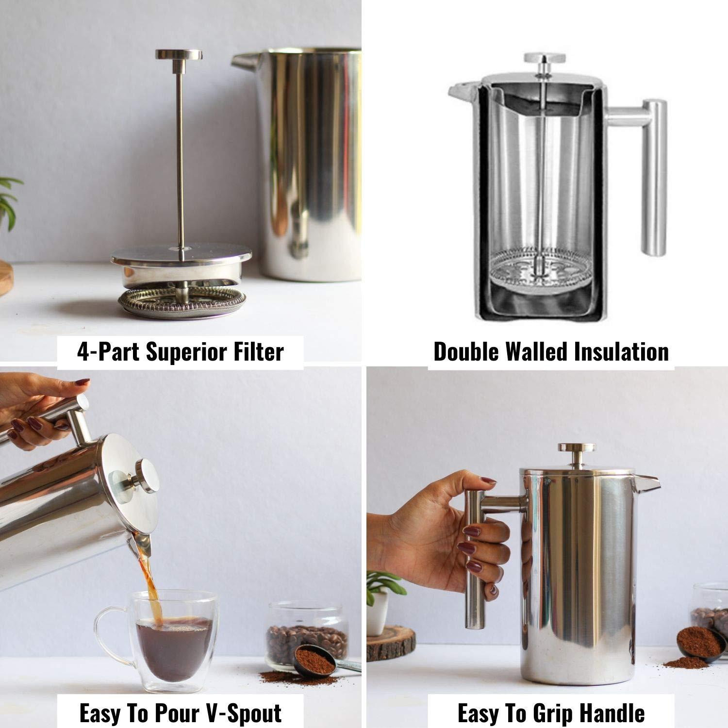 MYSO® 1L Double Wall Premium French Press Coffee Maker - Image 7