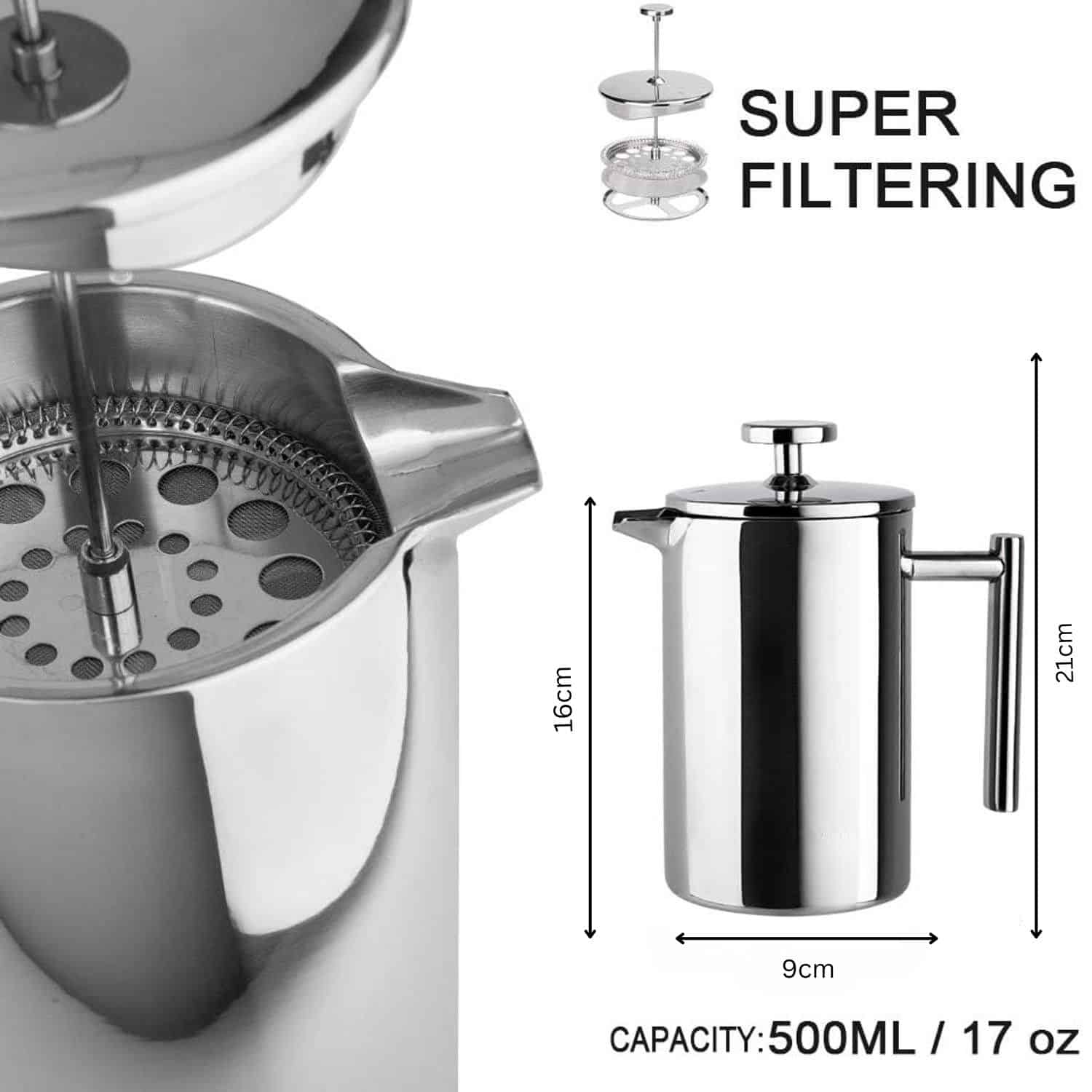 MYSO® 1L Double Wall Premium French Press Coffee Maker - Image 10