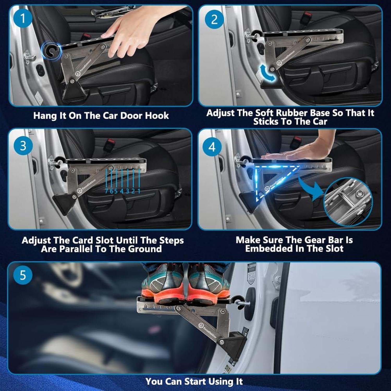 FocusOutdoor® Universal Adjustable Car Door Step Foot Stand - Image 4