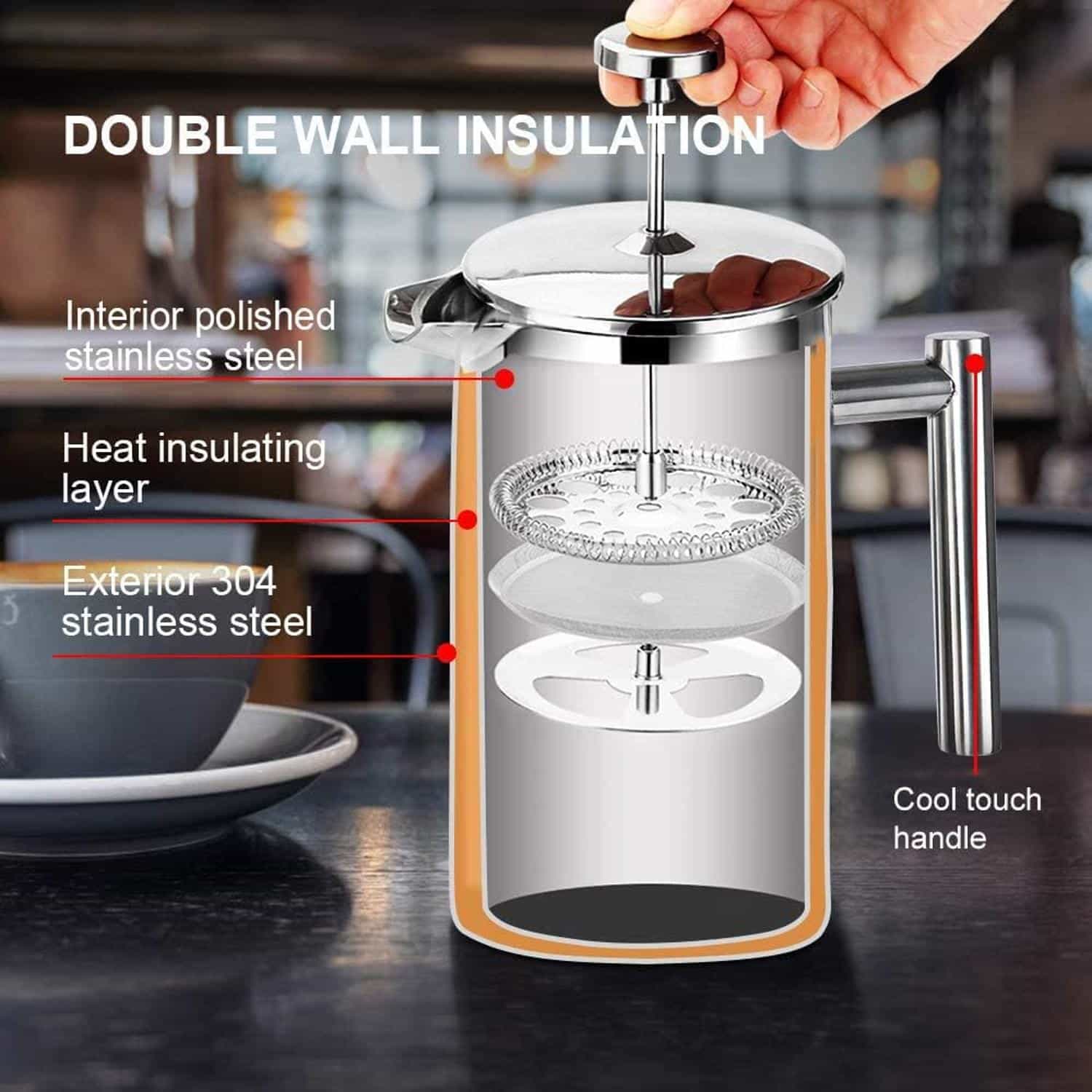 MYSO® 1L Double Wall Premium French Press Coffee Maker - Image 13