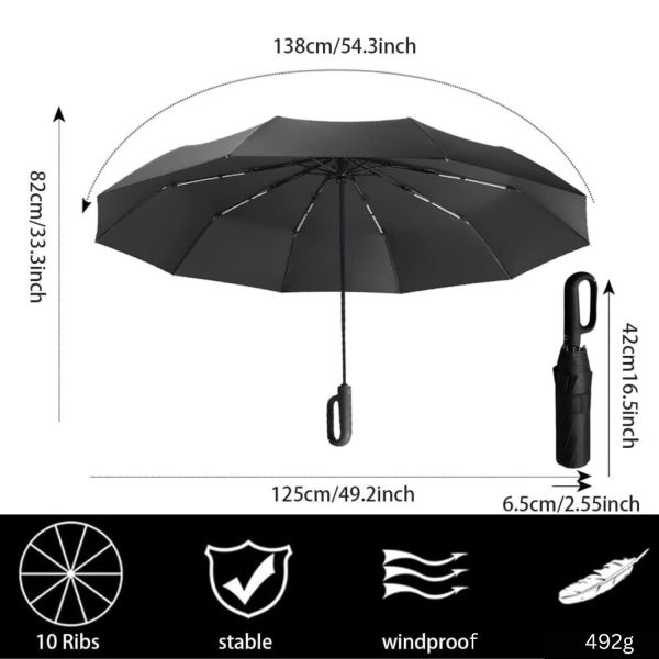 FocusOutdoor® Windproof Automatic Oversized Golf Folding UV Umbrella 138cm - Image 8