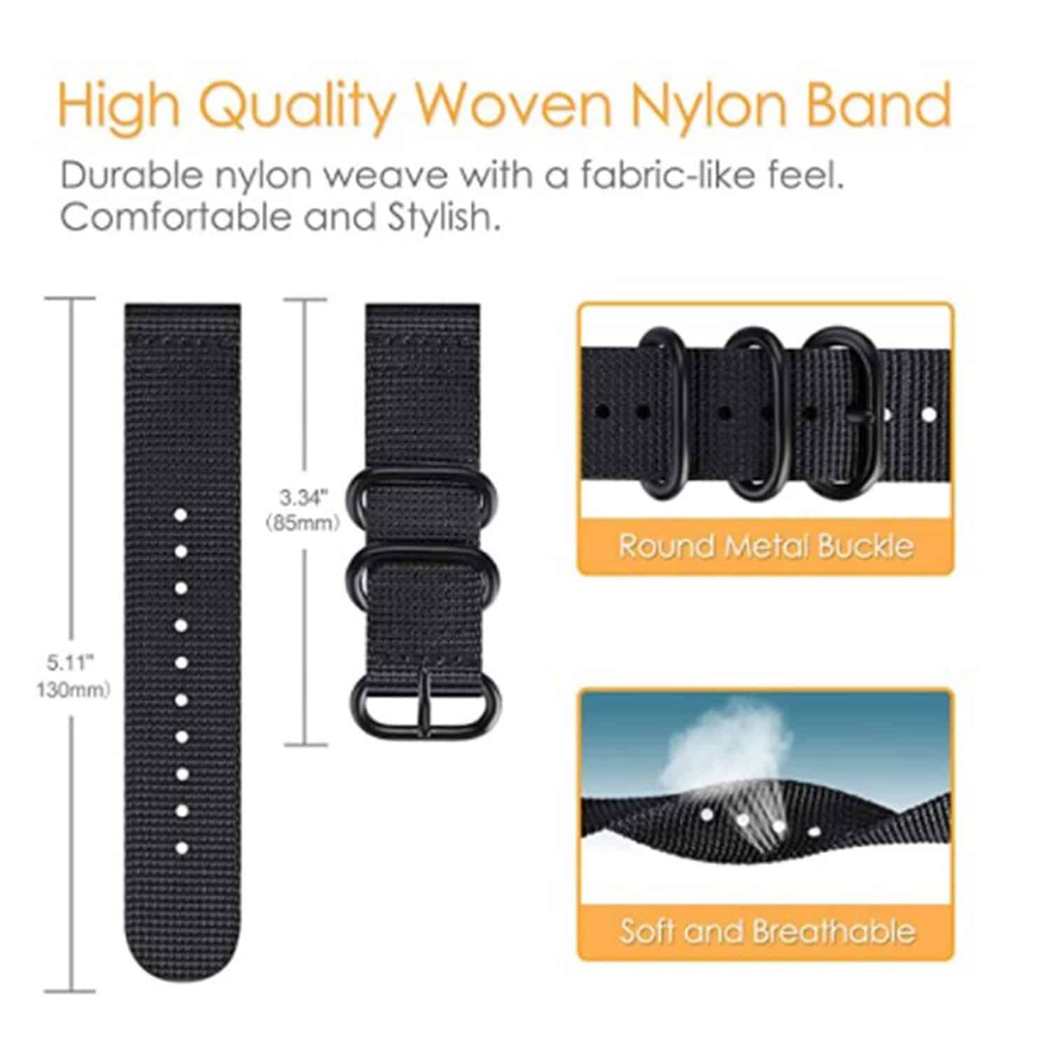 FocusFit® 20mm Quick Release Nylon Strap for Garmin Vivoactive 3 & More - Image 5