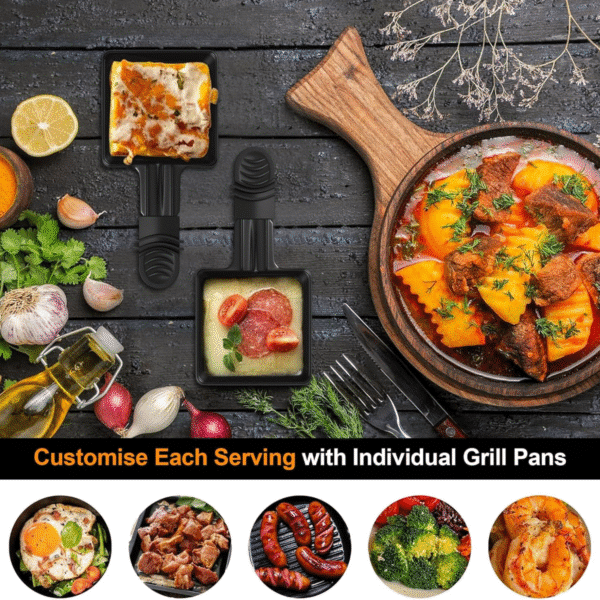 FocusOutdoor® Raclette Electric Table Grill with 8 Non-Stick Pans - Image 11