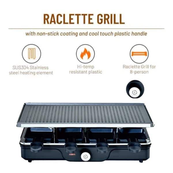 FocusOutdoor® Raclette Electric Table Grill with 8 Non-Stick Pans - Image 6