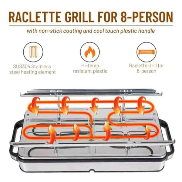 FocusOutdoor® Raclette Electric Table Grill with 8 Non-Stick Pans - Image 13