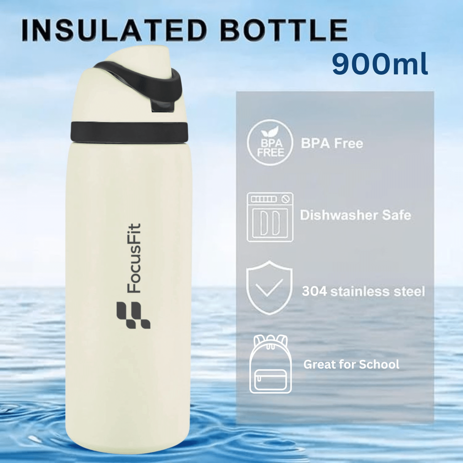 FocusFit® 900ml Triple Wall Stainless Steel Insulated Flip-Lid Water Bottle - Image 12