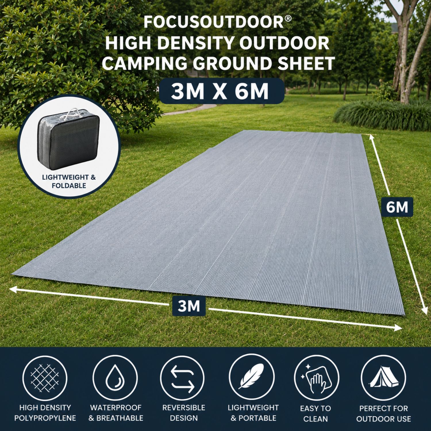 FocusOutdoor® 3m x 6m High Density Lightweight Outdoor Camping Ground Sheet - Image 2