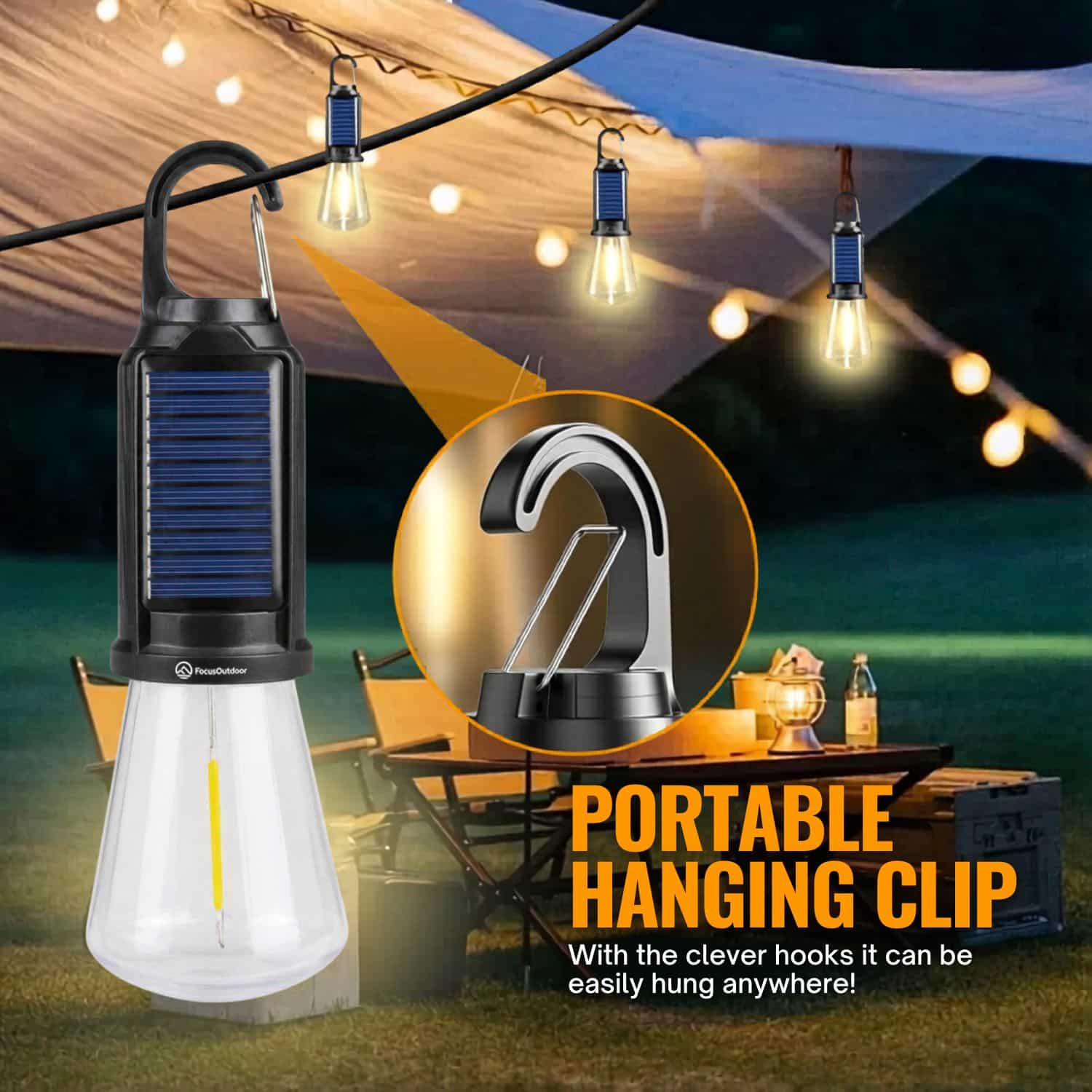 FocusOutdoor® LED Solar USB Rechargeable Camping Light 18cm - Image 2