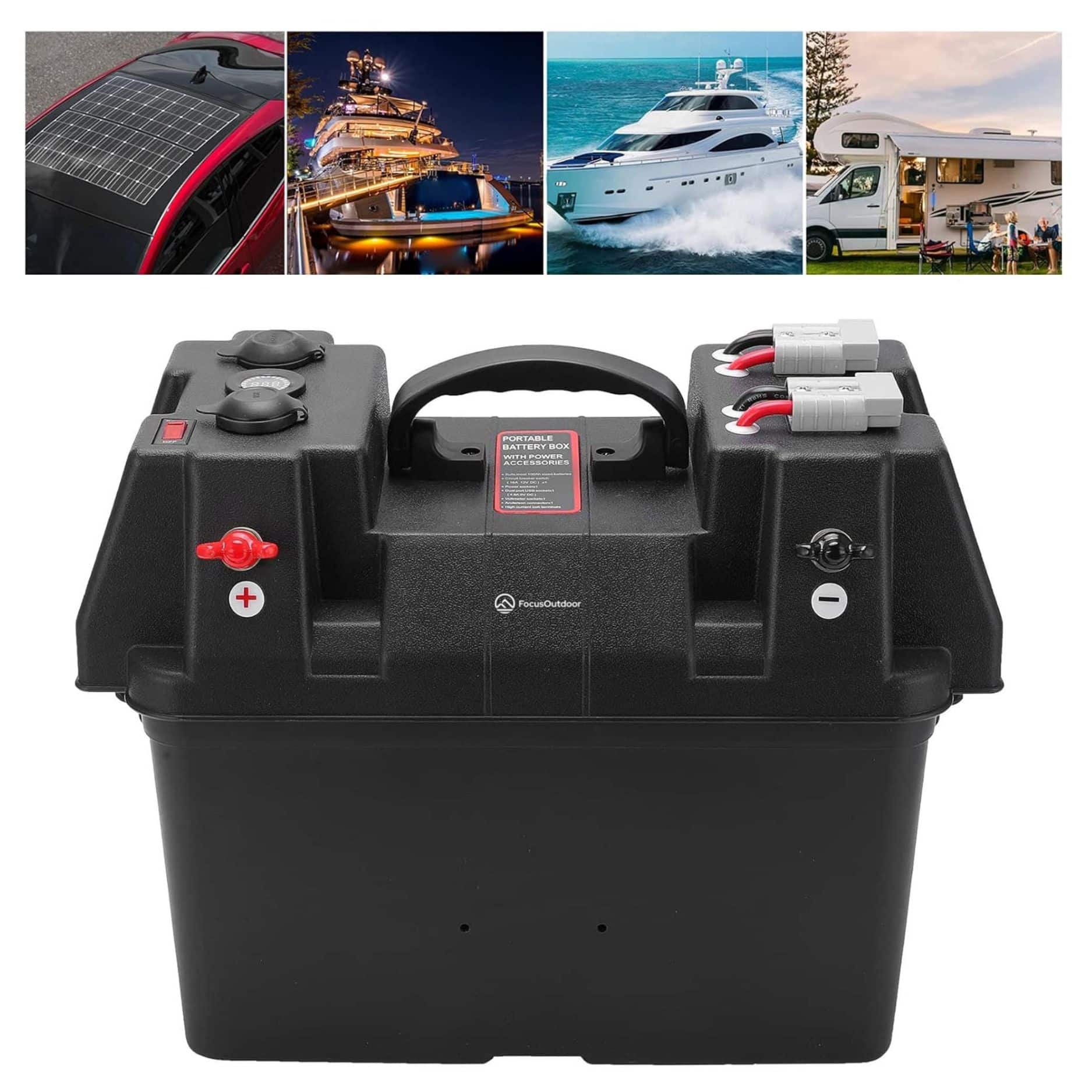 FocusOutdoor® Portable 12V Battery Box with Anderson Plugs, 12V Socket & USB - Image 2